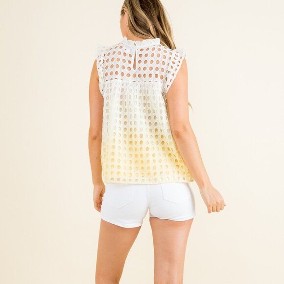 NWT THML Yellow Ombre Eyelet top - Picture 2 of 4